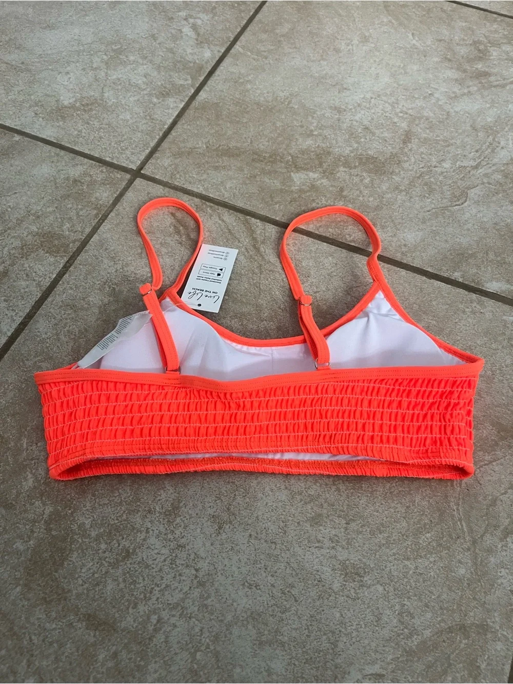 Cupshe Neon Coral Smocked Bikini Bralette